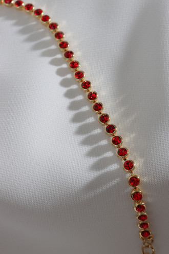 Gold Renk Kırmızı Taşlı Su Yolu Bileklik