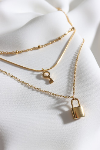 3'Lü Anahtar Figürlü 316L Gold Renk Çelik Kolye 3'Lü Anahtar Figürlü 316L Gold Renk Çelik Kolye