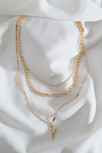 3'Lü Melek Figürlü Gold Renk Zincir Kolye