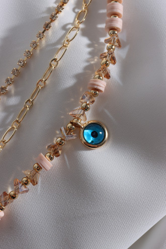 3'Lü Gold Renk Su Yolu Detaylı Bal Rengi Boncuklu Nazar Bileklik