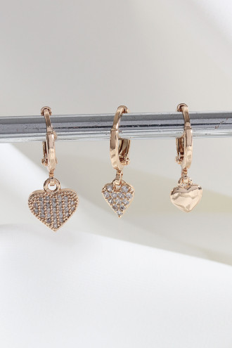 Vip Collectıon 3'Lü Kalp Gold Renk Halka Küpe