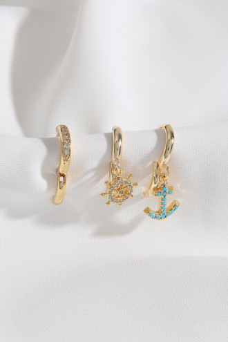 3'Lü Çapa Figürlü Gold Renk Küpe 3'Lü Çapa Figürlü Gold Renk Küpe