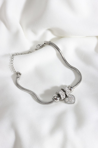 Dorika Model Kalp Figürlü Gümüş Renk Çelik Bileklik