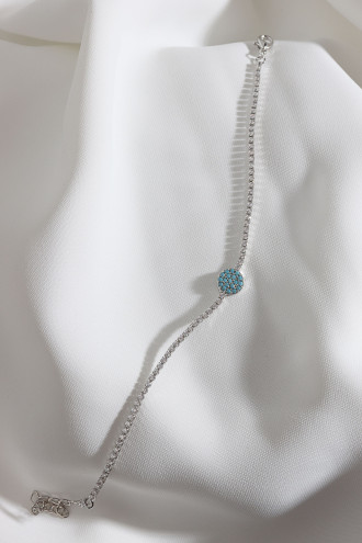 Turkuz Taşlı Yuvarlak Figür Zircon Taş Gümüş Renk Suyolu Bileklik