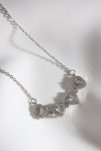 Çelik Yonca Kalp Mıknatıslı Açılıp Kapanabilir Gümüş Renk Kolye