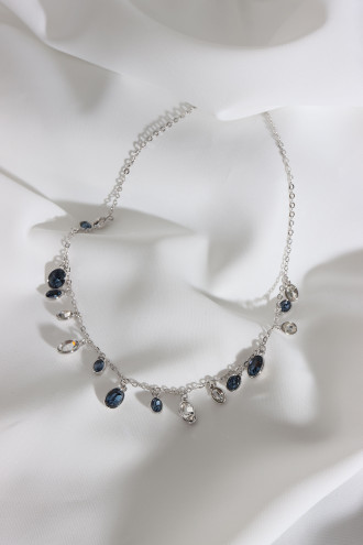 Lacivert-Beyaz Taşlı Gümüş Renk Çelik Kolye