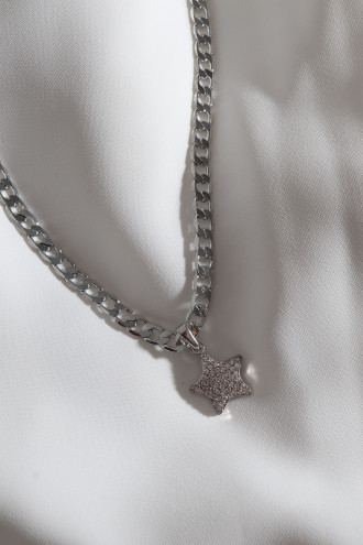 Yıldız Uçlu Gümüş Renk Zincir Kolye