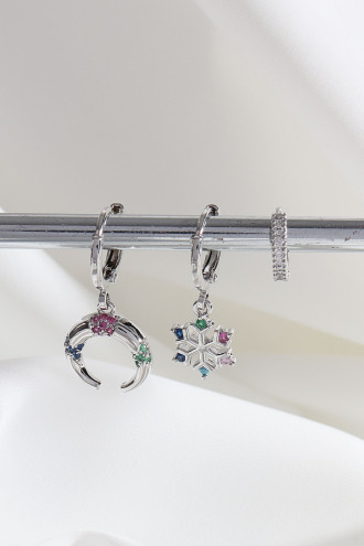 Vip Collectıon 3'Lü Renkli Taşlı Gümüş Renk Renk Halka Küpe