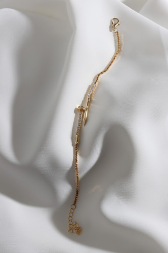 Gold Renk Zircon Taşlı Çivi Model Su Yolu Bileklik