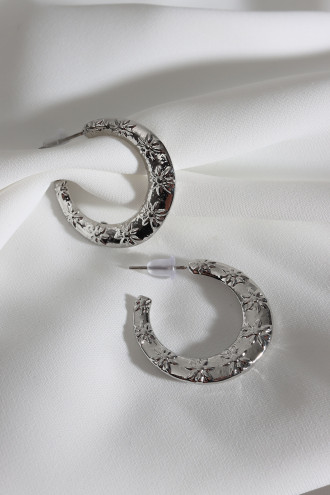 Vintage Çiçek Gümüş Renk Halka Küpe