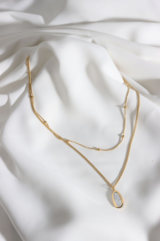 Sedef Uçlu 2'Li Gold Renk Çelik Kolye