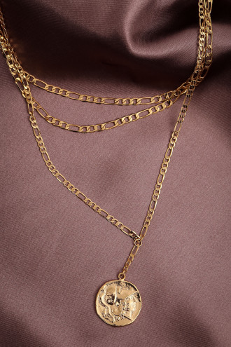 Üçlü Zincir Gold Renk Plaka Kolye