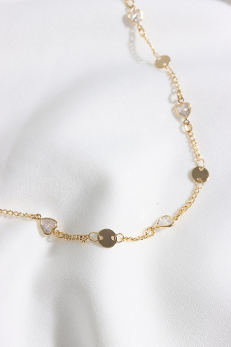 Kalp Taşlı Pul Detay Gold Renk Zincir Kolye