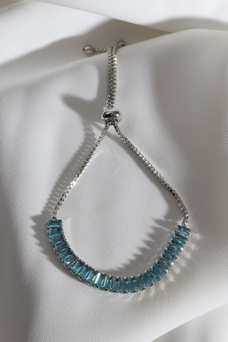 Mavi Baget Taşlı Gümüş Renk Asansörlü Su Yolu Bileklik