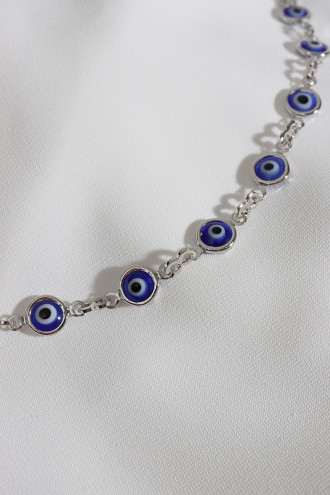 Nazar Boncuk Dizili Gümüş Renk Kolye