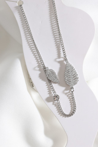 Yaprak Detaylı Çelik Gümüş Renk Halhal