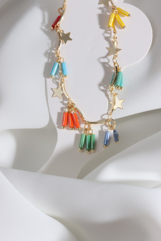 Renkli Boncuk Sallantılı Gold Renk Zincirli Yıldız Detay Halhal