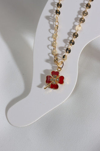 Kırmızı Mineli Dört Yapraklı Yonca Halhal