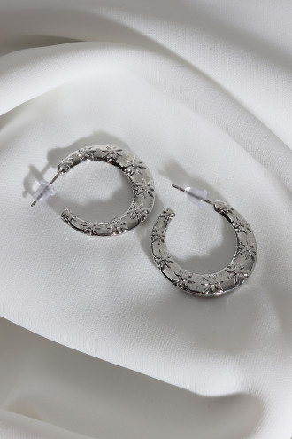 Vintage Çiçek Gümüş Renk Halka Küpe