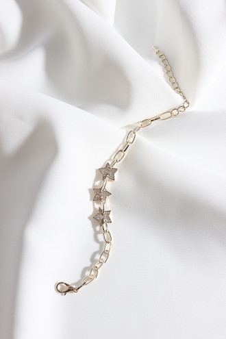 Zircon Taşlı Üç Yıldızlı Gold Renk Bileklik