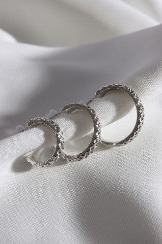 Kadın 3'Lü Gümüş Renk Halka Küpe Set