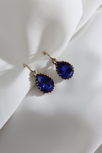 Büyük Boy Lacivert Taşlı Damla Otantik Küpe