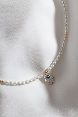 Beyaz Mineli Inci Fatma Ana Eli Kolye