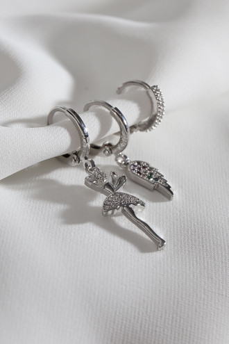 Vip Collectıon 3'Lü Melek Figür Gümüş Renk Halka Küpe