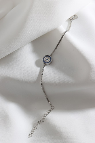 Zircon Taşlı Gümüş Renk Nazar Bileklik