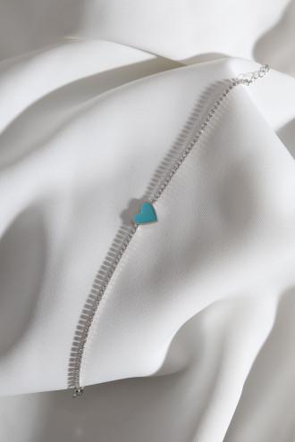 Mavi Mineli Kalp Figür Su Yolu Gümüş Renk Bileklik