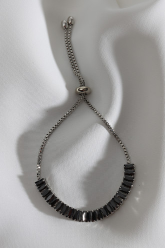 Siyah Baget Taşlı Gümüş Renk Asansörlü Su Yolu Bileklik