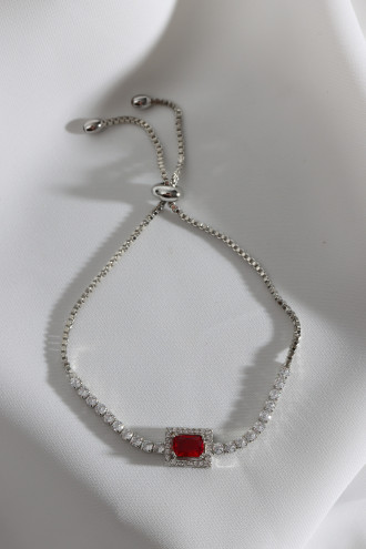 Kırmızı Baget Taşlı Gümüş Renk Asansörlü Zircon Su Yolu Bileklik