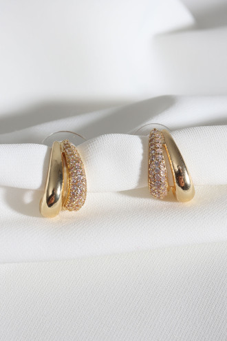 Zircon Taşlı 2'Li Görünümlü Gold Renk Küpe