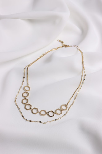 2Li Çift Zincirli Çelik Gold Renk Kolye