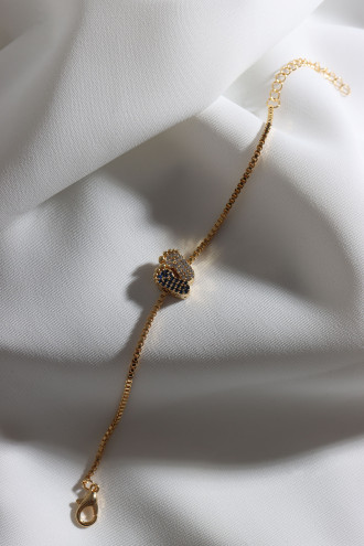 Beyaz-Lacivert Zircon Taşlı Ayak Figür Gold Renk Bileklik