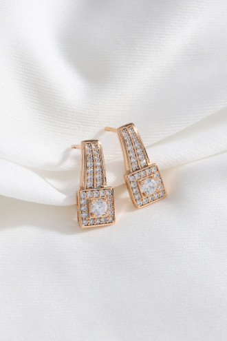 Taşlı Çelik Gold Renk Küpe