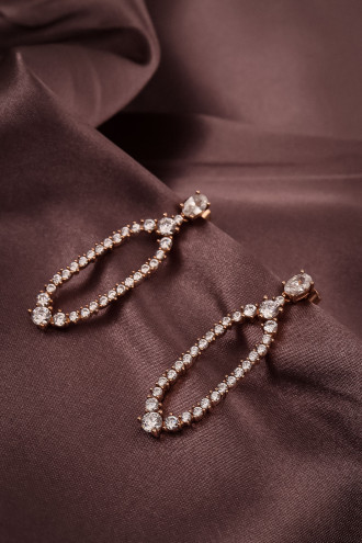 Zircon Taşlı Rose 925 Ayar Gümüş Abiye Küpe 8,39Gr