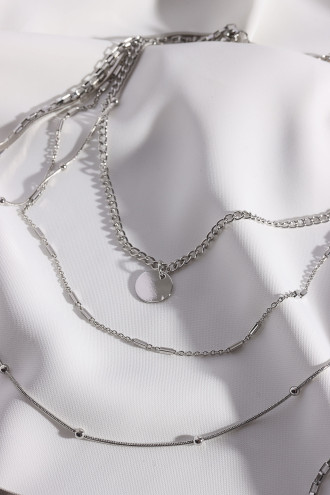 5'Li Gümüş Renk Uzun Zincir Kolye