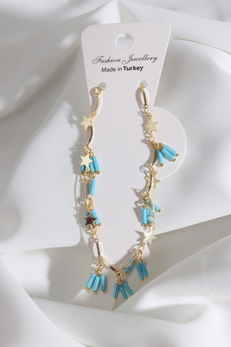 Mavi Boncuk Sallantılı Gold Renk Zincirli Yıldız Detay Halhal