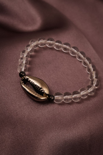 Deniz Kabuğu Uçlu Antrasit Lastikli Kristal Bileklik