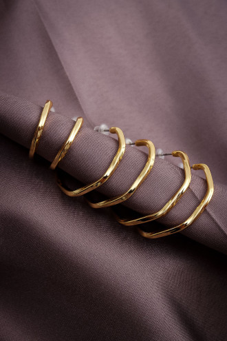 6'Lı Dalgalı Model Gold Renk Halka Küpe