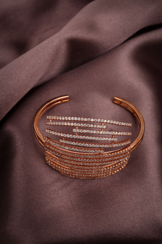 Zircon Taşlı 925 Ayar Rose Kelepçe Bileklik 28,54Gr