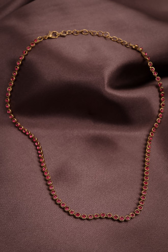 Pembe Taşlı Tam Tur Gold Renk Kısa Kolye