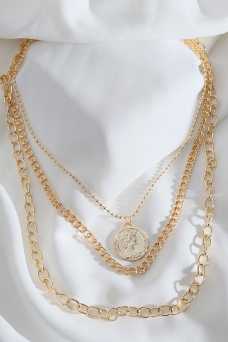 3'Lü Madalyon Uçlu Gold Renk Zincir Kolye