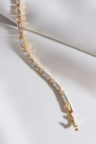 Baget Ve Kare Taşlı Gold Renk Su Yolu Vip Bileklik