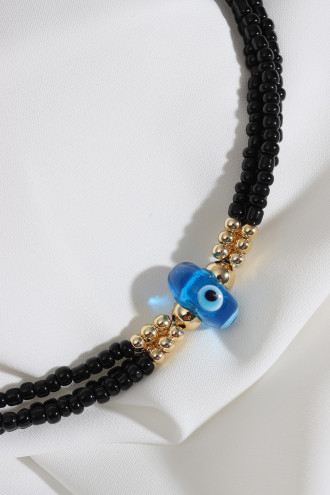 Nazar Boncuklu Siyah Boncuk Kolye