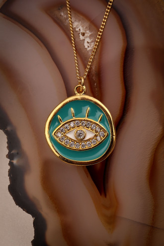 Mavi Mineli Göz Plaka Kolye