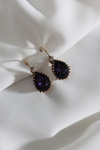 Büyük Boy Mor Taşlı Damla Otantik Küpe