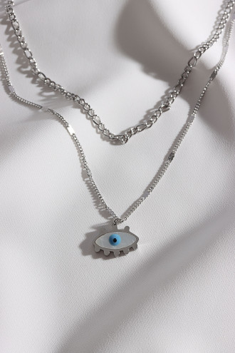 Ikili Göz Figür Çelik Gümüş Renk Kolye