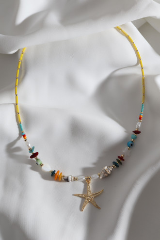 Deniz Yıldızı Uçlu Sarı Boncuk Kolye